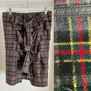 FORNARINA Italy PLAID Wool PUNK Rock GRAFFITI and BUCKLES SKIRT Size Medium